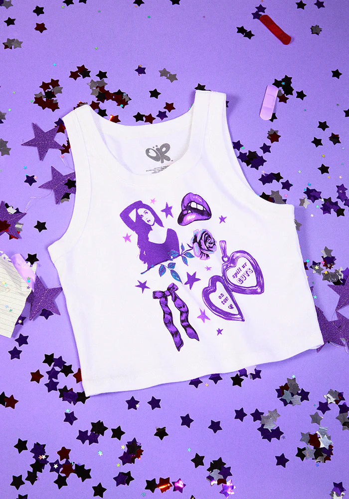 Olivia Rodrigo - spill ur GUTS on tour crop tank in white