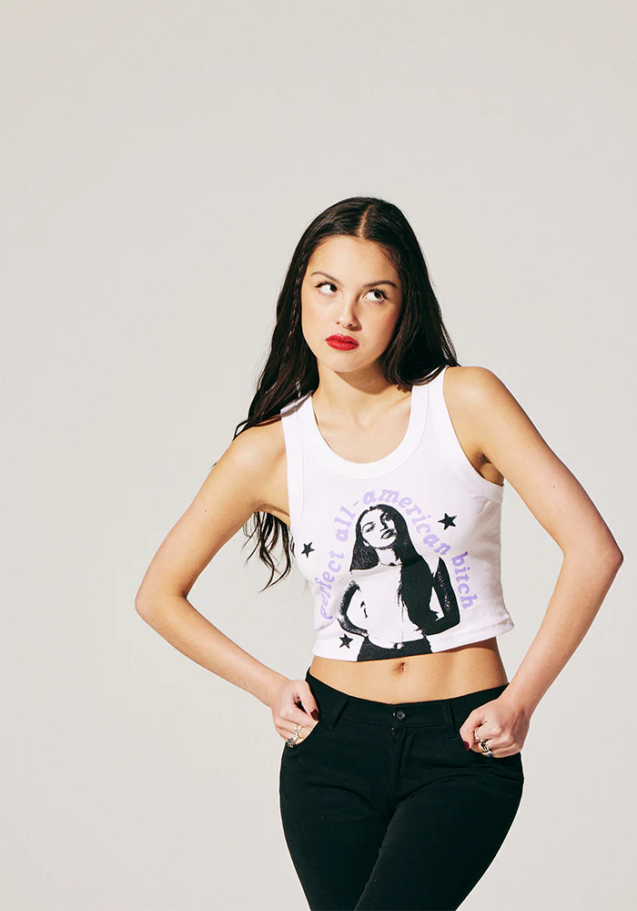 Olivia Rodrigo - perfect all-american bitch crop tank in white