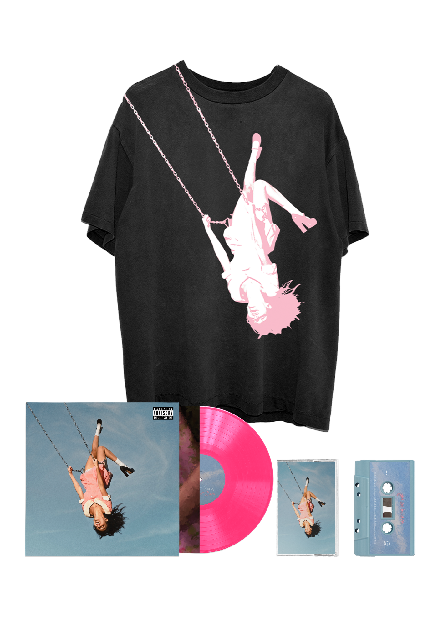 swing embroidered oversized black t-shirt, 'sticky sweet' hot pink