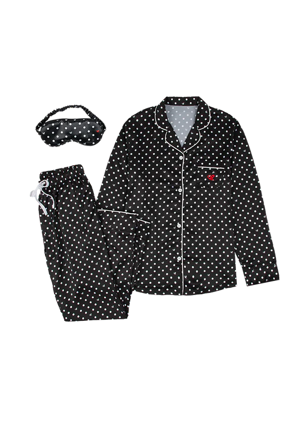 Olivia Rodrigo - black polka dot OR pajama + sleepmask set